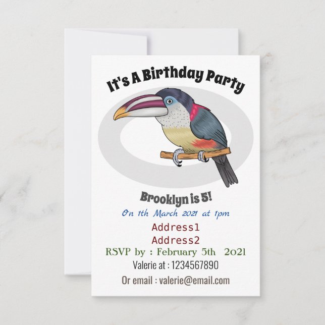Curl crested aracari bird cartoon illustration einladung (Vorderseite)