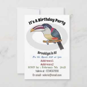 Curl crested aracari bird cartoon illustration einladung