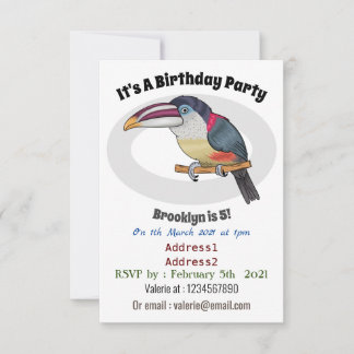 Curl crested aracari bird cartoon illustration einladung