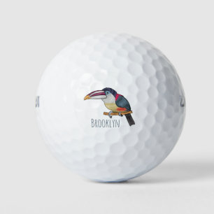 Curl crested aracari bird cartoon illustration golfball