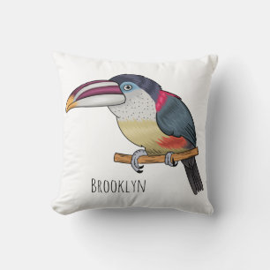 Curl crested aracari bird cartoon illustration kissen