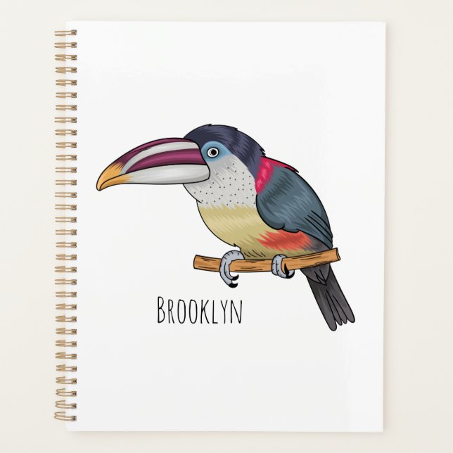 Curl crested aracari bird cartoon illustration planer (Vorderseite)