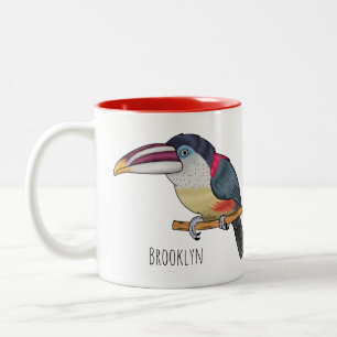 Curl crested aracari bird cartoon illustration zweifarbige tasse