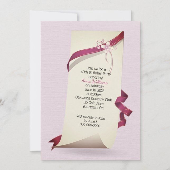 Curled Paper 40th Birthday laden Einladung (Vorderseite)