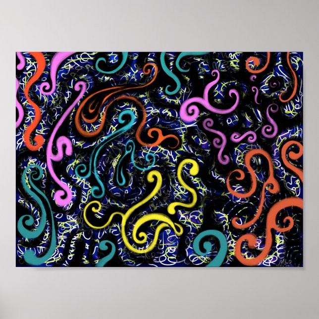 Curlicue Colorful Scribbles Poster (Vorne)