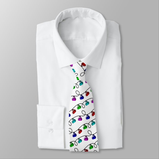 Curling Christmas Lights Neck Tie - White Krawatte (Gebunden)