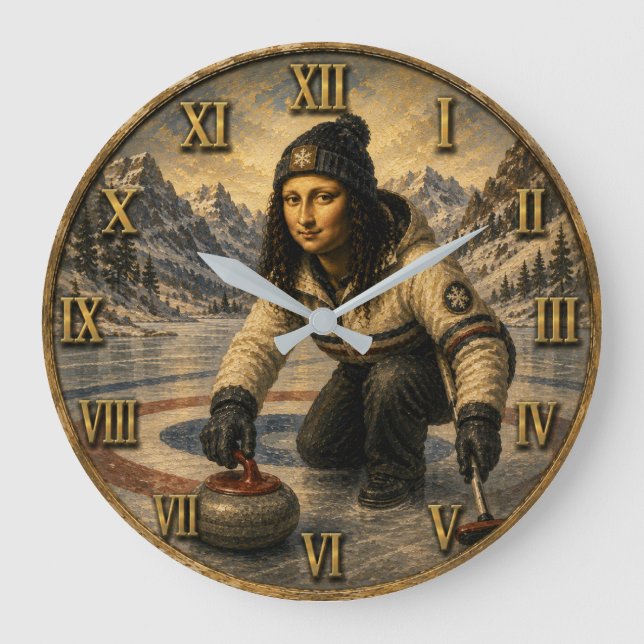 Curling Funny Mona Lisa Curler Gift  Große Wanduhr (Vorderseite)