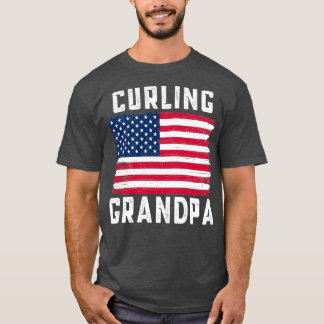 Curling Grandpa American Flag 4. Juli T-Shirt