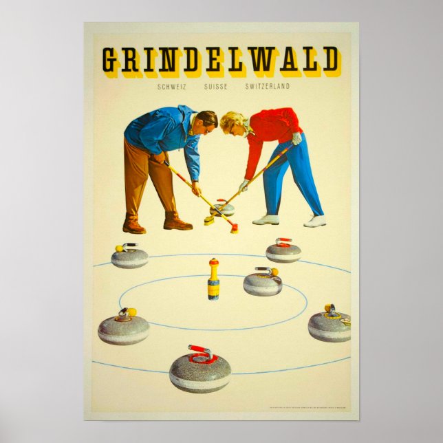 Curling in Switzerland Vintage Poster (Vorne)