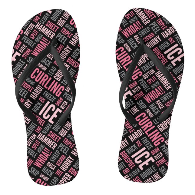 Curling Lingo Flip Flops - Schwarz und Rosa (Fußbett)