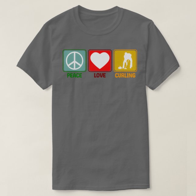 Curling Peace Liebe Slogan Retro Style T-Shirt (Design vorne)