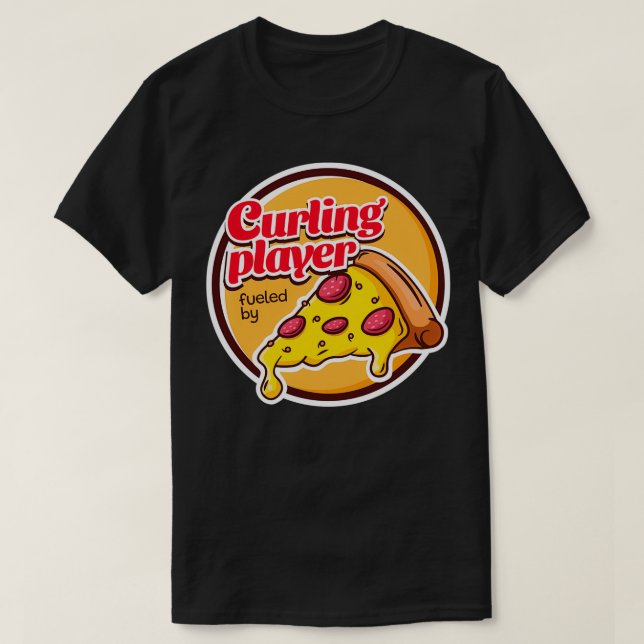 Curling Player gespeist von Pizza T-Shirt (Design vorne)