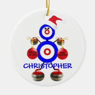 Curling Player Weihnachten Keramikornament