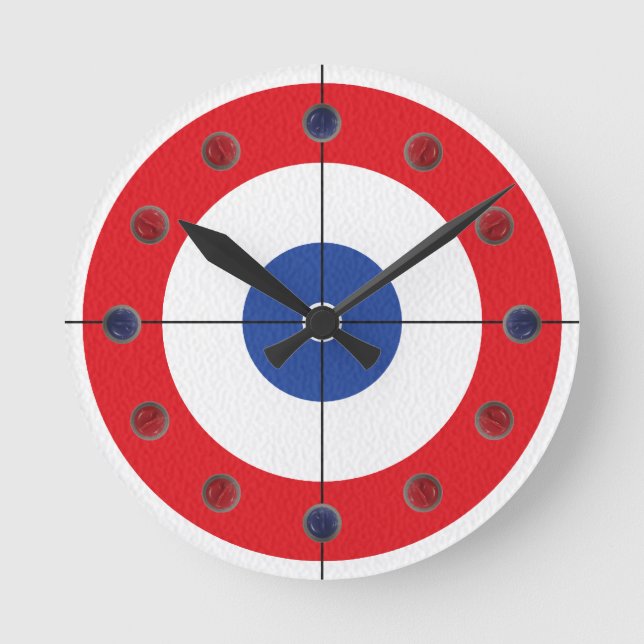 Curling Rock Marker Clock- (rot) Runde Wanduhr (Vorderseite)