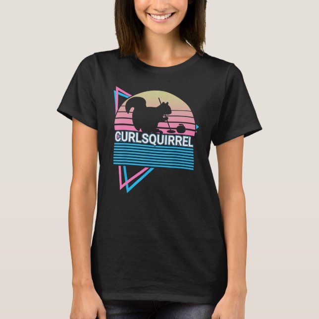 Curling Stone Curling Player Retro Curlsquirrel T-Shirt (Vorderseite)