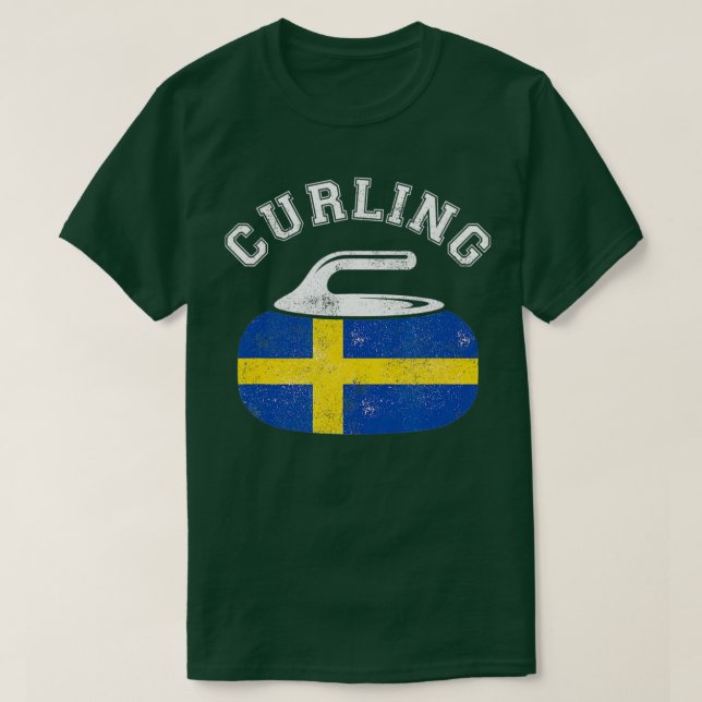 Curling Stone mit der Flagge Schwedens Curling T-Shirt (Design vorne)