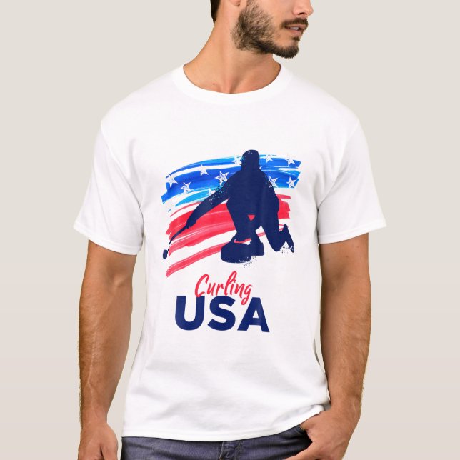 Curling USA Support Team T USA Flag Curl Clean T-Shirt (Vorderseite)