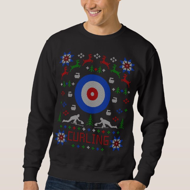 Curling Weihnachten Ugly Christmas Sweater Party Sweatshirt (Vorderseite)