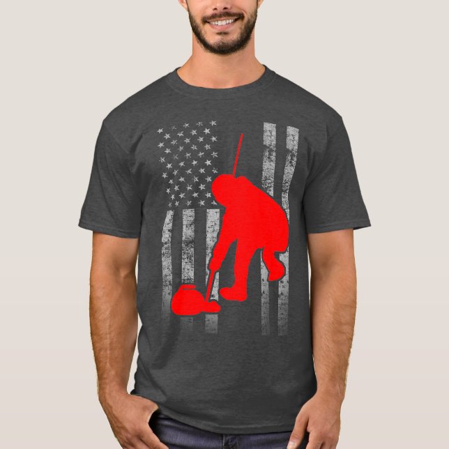 Curlingflagge mit Sweeper T-Shirt (Vorderseite)