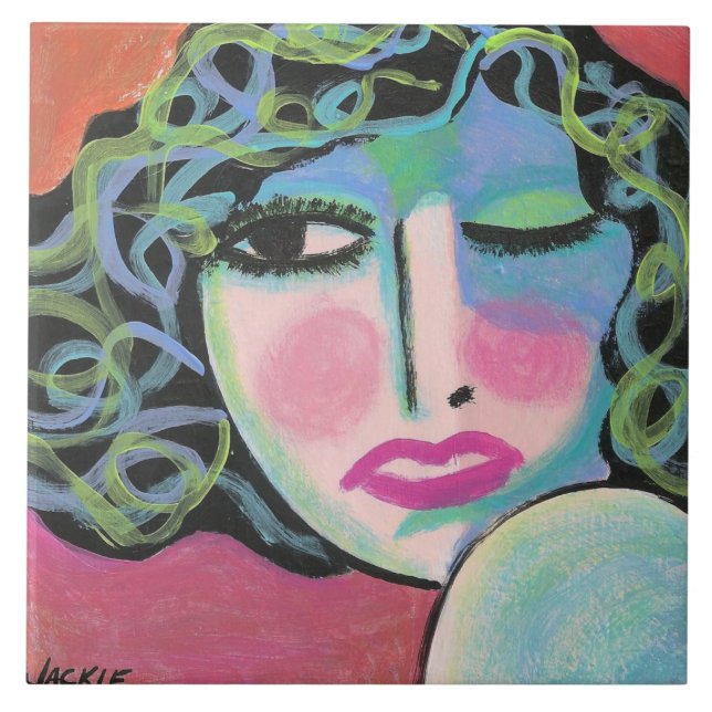 Curls Abstraktes Portrait einer Frau Fliese (Vorderseite)
