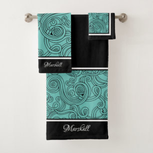 Curls Design Aqua Schwarz-weiß Bath Handtuch Set