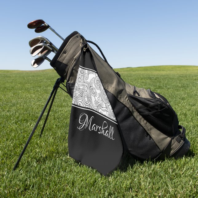 Curls Design Schwarz und Weiß Golfhandtuch (Gras)