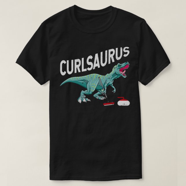 Curlsaurus Curling Saurus Dinosaur Curling Eisen T-Shirt (Design vorne)