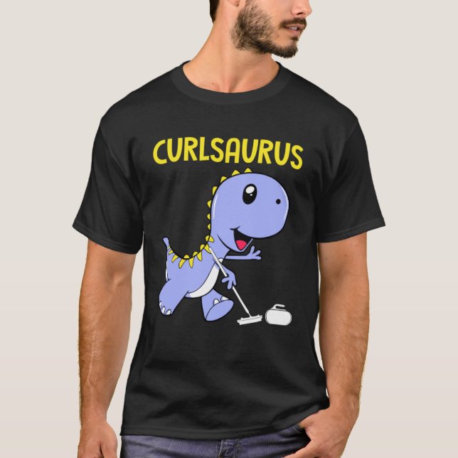 Curlsaurus Dinosaur Curling Sport Kostüm T-Shirt (Vorderseite)