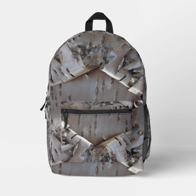 Curly Birch Bark Tree Rustic Bedruckter Rucksack (Vorderseite)