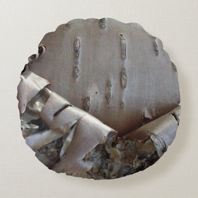 Curly Birch Bark Tree Rustic Rundes Kissen (Vorderseite)