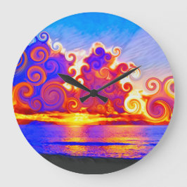 Curly California Sunset Seashore Round Clock Große Wanduhr