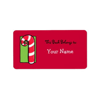 Curly Candy Cane Red Buchzeichen Label Adressaufkleber