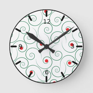 Curly Christmas Tree White Round Clock Runde Wanduhr