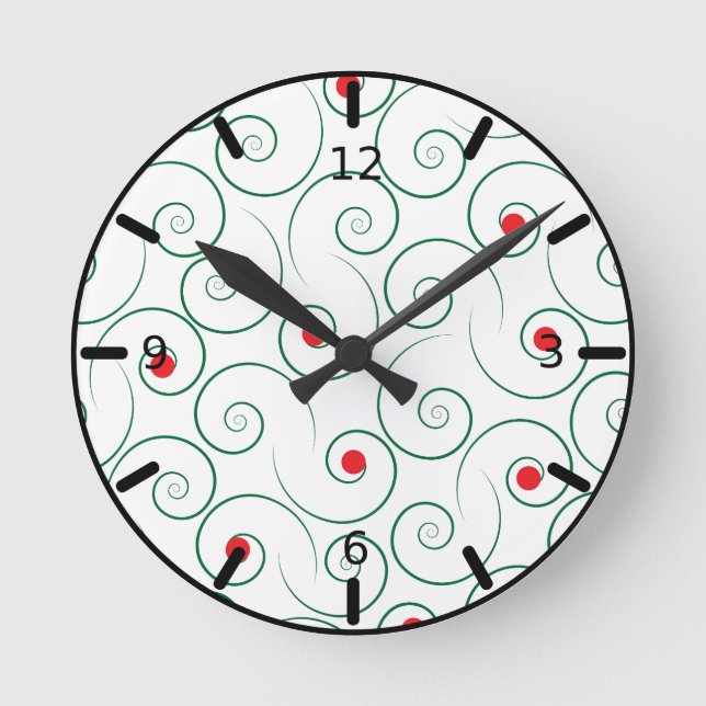 Curly Christmas Tree White Round Clock Runde Wanduhr (Vorderseite)