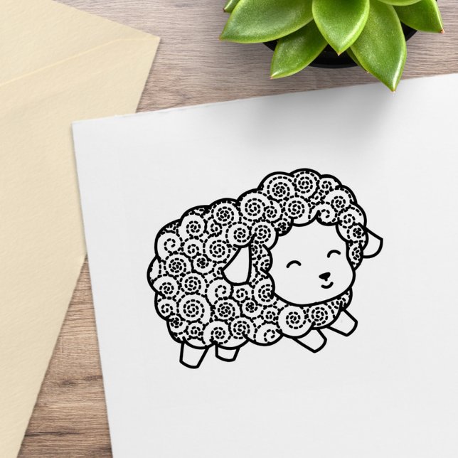 Curly Coat Happy Little Sheep Ewe Gummistempel (Von Creator hochgeladen)