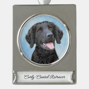 Curly Coated Retriever Painting - Original Dog Art Banner-Ornament Silber