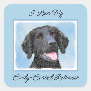 Curly Coated Retriever Painting - Original Dog Art Quadratischer Aufkleber