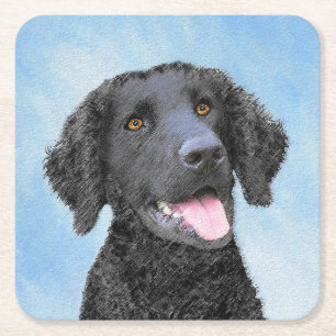 Curly Coated Retriever Painting - Original Dog Art Rechteckiger Pappuntersetzer