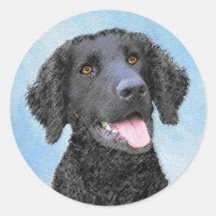 Curly Coated Retriever Painting - Original Dog Art Runder Aufkleber