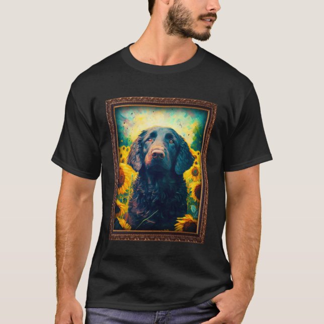 Curly coated Retriever Painting Sunflower Flower M T-Shirt (Vorderseite)