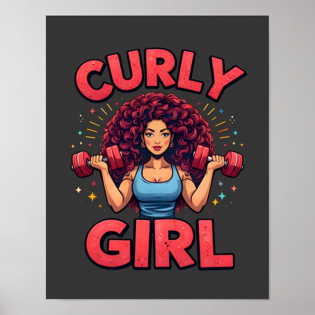Curly Girl Hair Goals -Pink Gym Fitness Motivation Poster (Vorne)