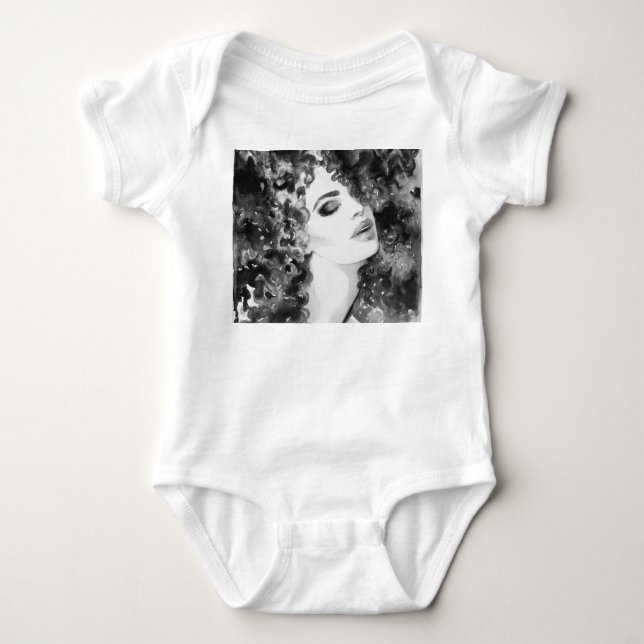 Curly Grace: Aquarellfarben Baby Strampler (Vorderseite)