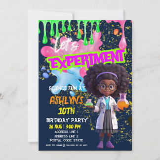 Curly-haarige Girl Scientist Fun Science Geburtsta Einladung