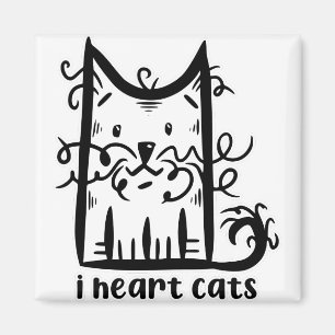 Curly hahaarig Messy Cat I Heart Cats Magnet