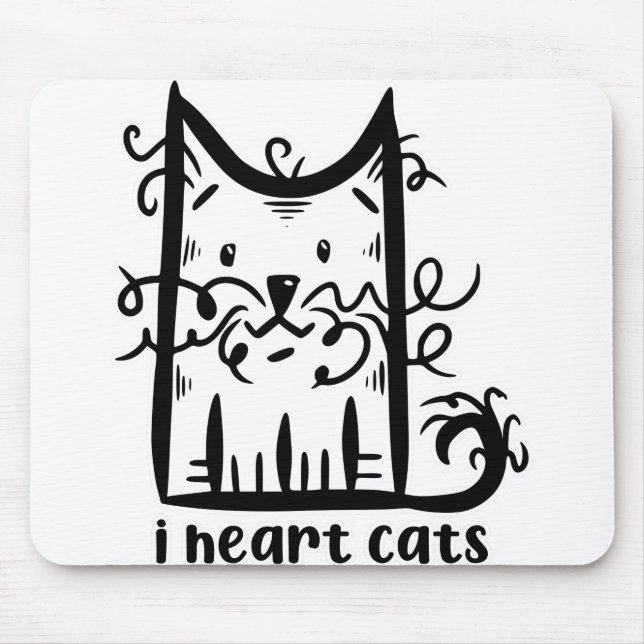 Curly hahaarig Messy Cat I Heart Cats Mousepad (Vorne)