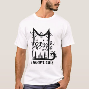 Curly hahaarig Messy Cat I Heart Cats T-Shirt
