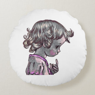 Curly Hair Girl Rundkissen Rundes Kissen