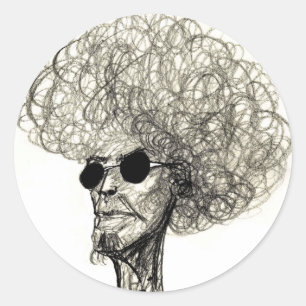 Curly Hair Man mit schwarzer Sonnenbrille Runder Aufkleber