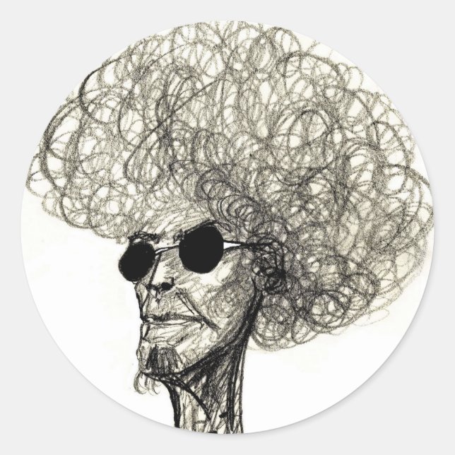 Curly Hair Man mit schwarzer Sonnenbrille Runder Aufkleber (Vorderseite)