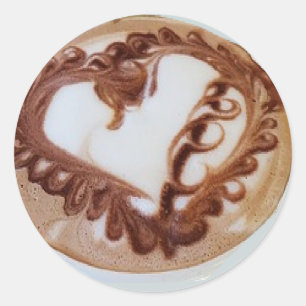 Curly Herz Latte Kaffeekunst Runder Aufkleber